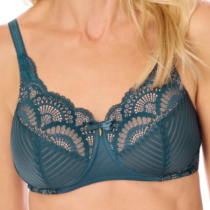 Amoena Karolina Padded Non-Wired Pocketed Mastectomy Bra- dark teal/sand - 44895