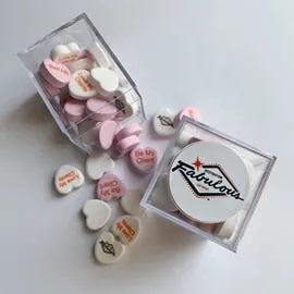 Candy Hearts Personalized Valentines Conversation Cubes - 30 Candies Per Cube