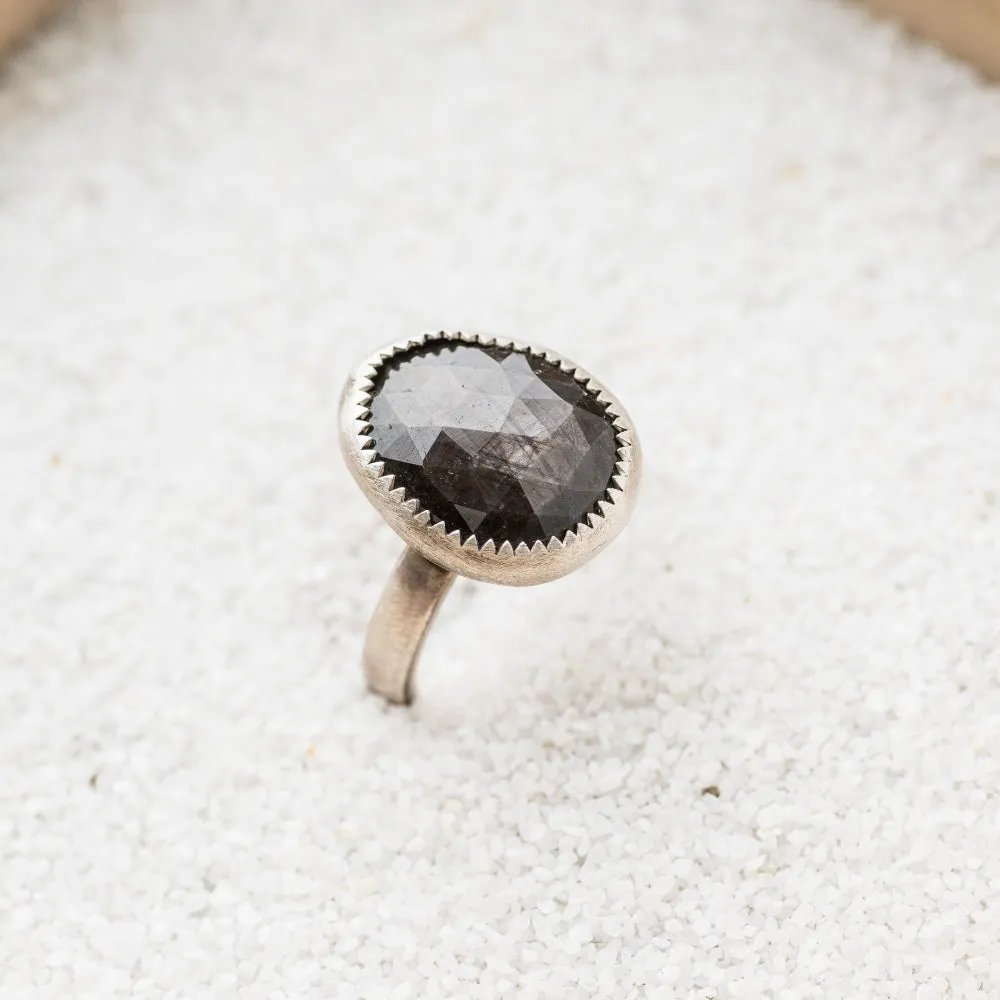 Chocolate Sapphire Ring with Serrated Bezel