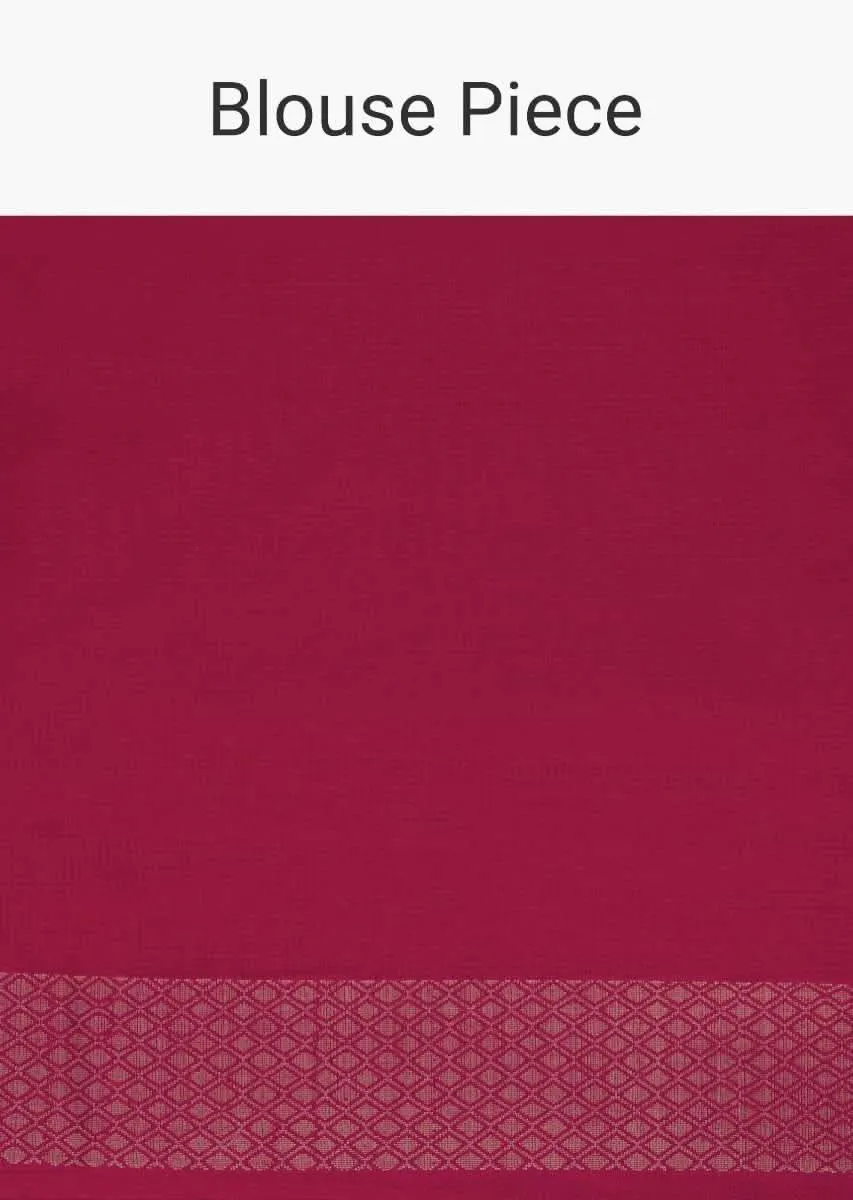 Coral red tussar silk saree with weaved work in floral motif only on Kalki