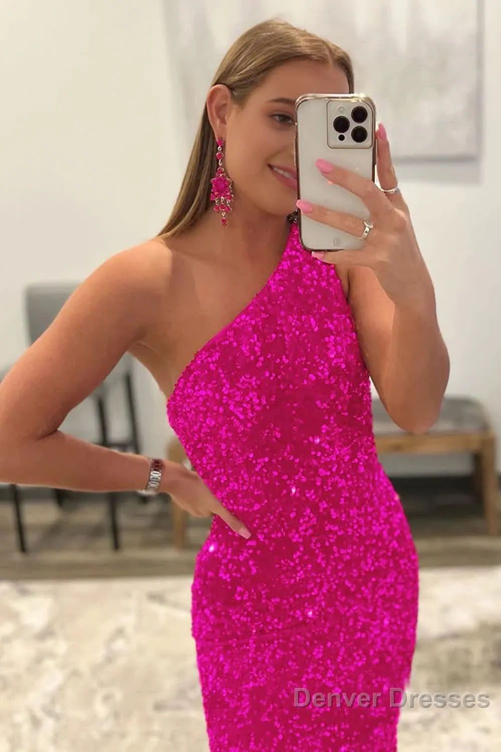 Coral Sequins Mermaid Long Prom Dress