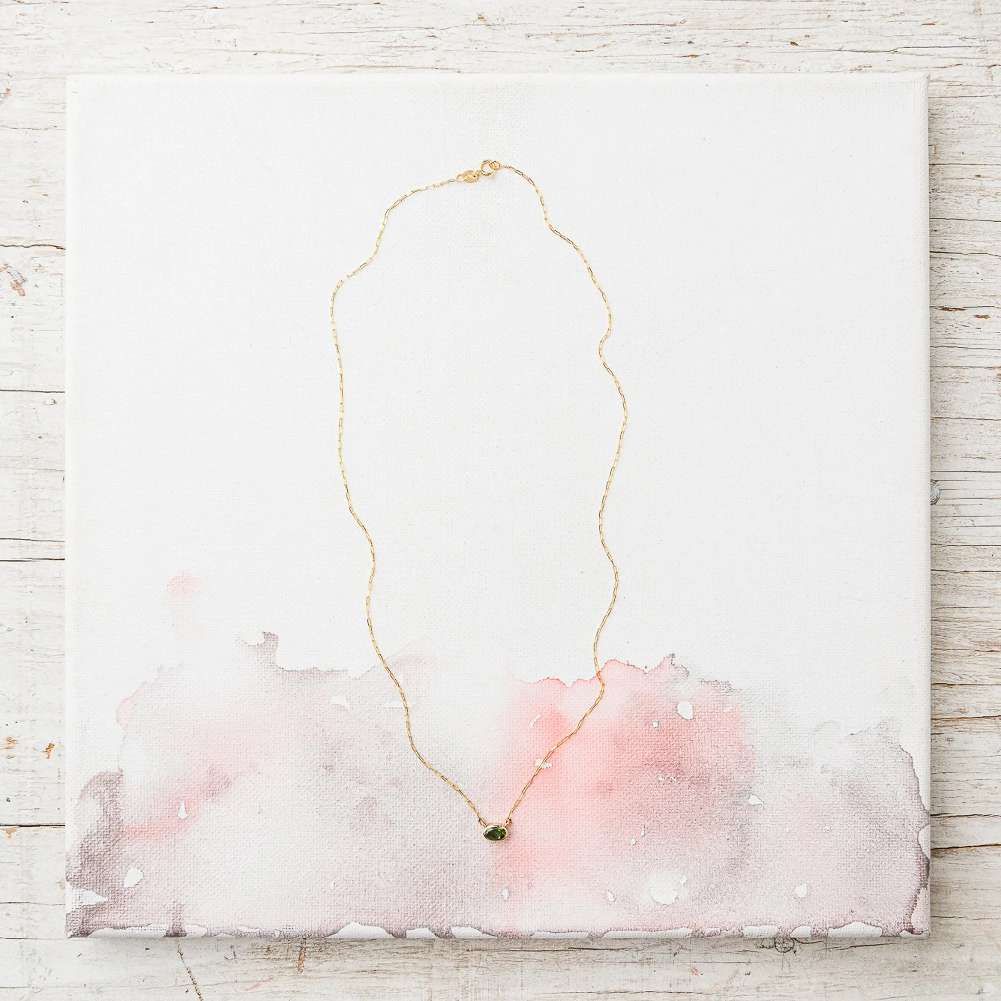 Green Tourmaline East-West Oval Necklace in 14k Gold