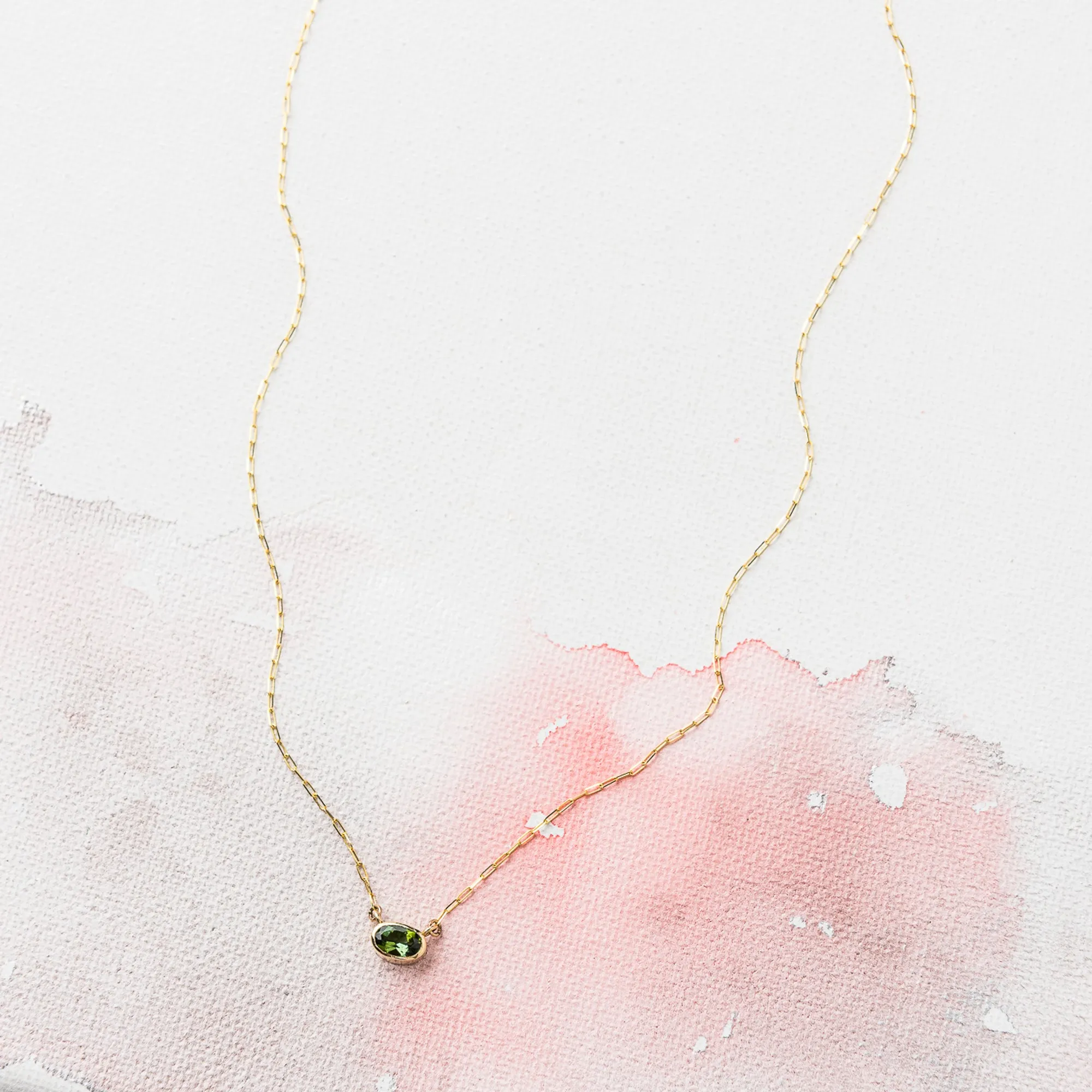 Green Tourmaline East-West Oval Necklace in 14k Gold