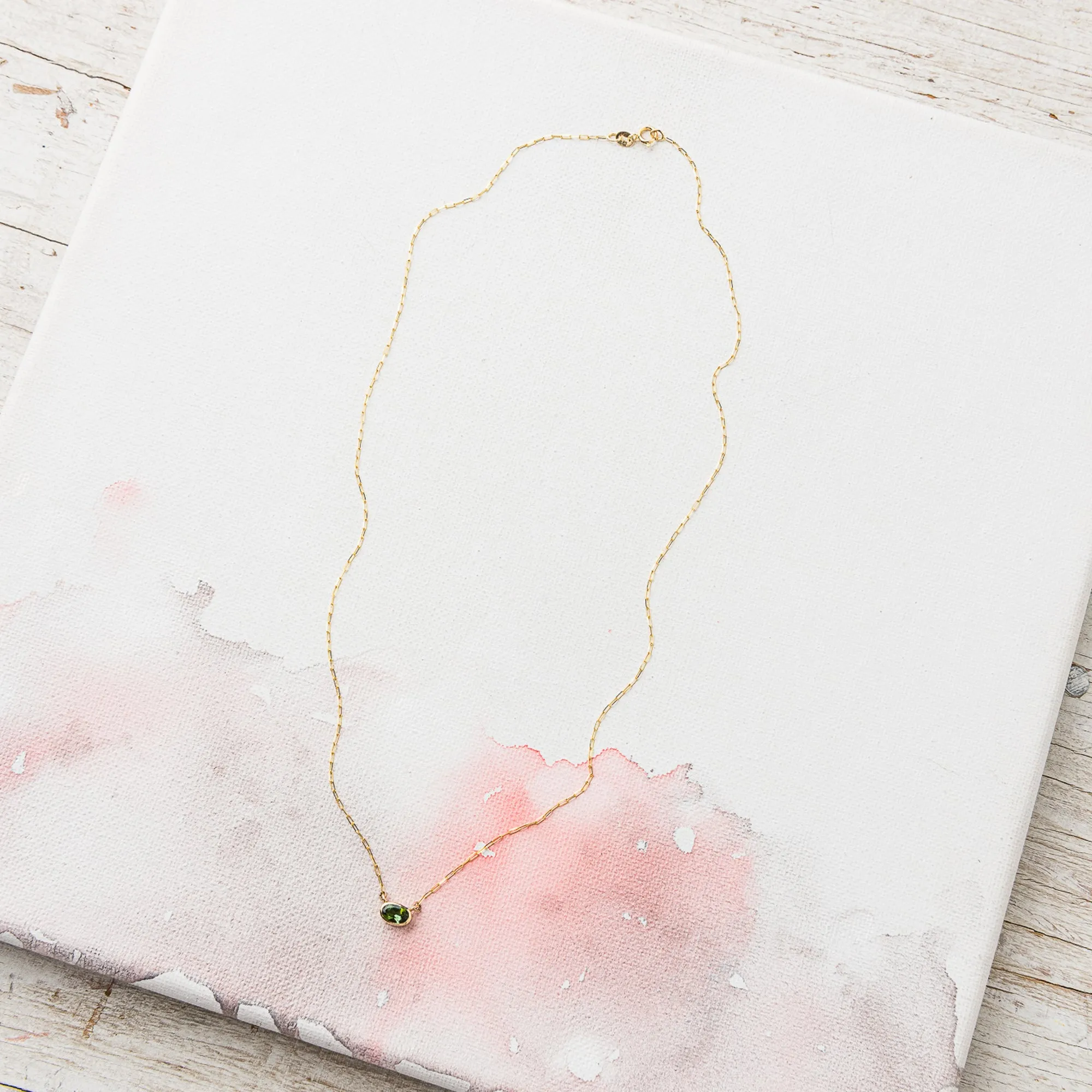 Green Tourmaline East-West Oval Necklace in 14k Gold