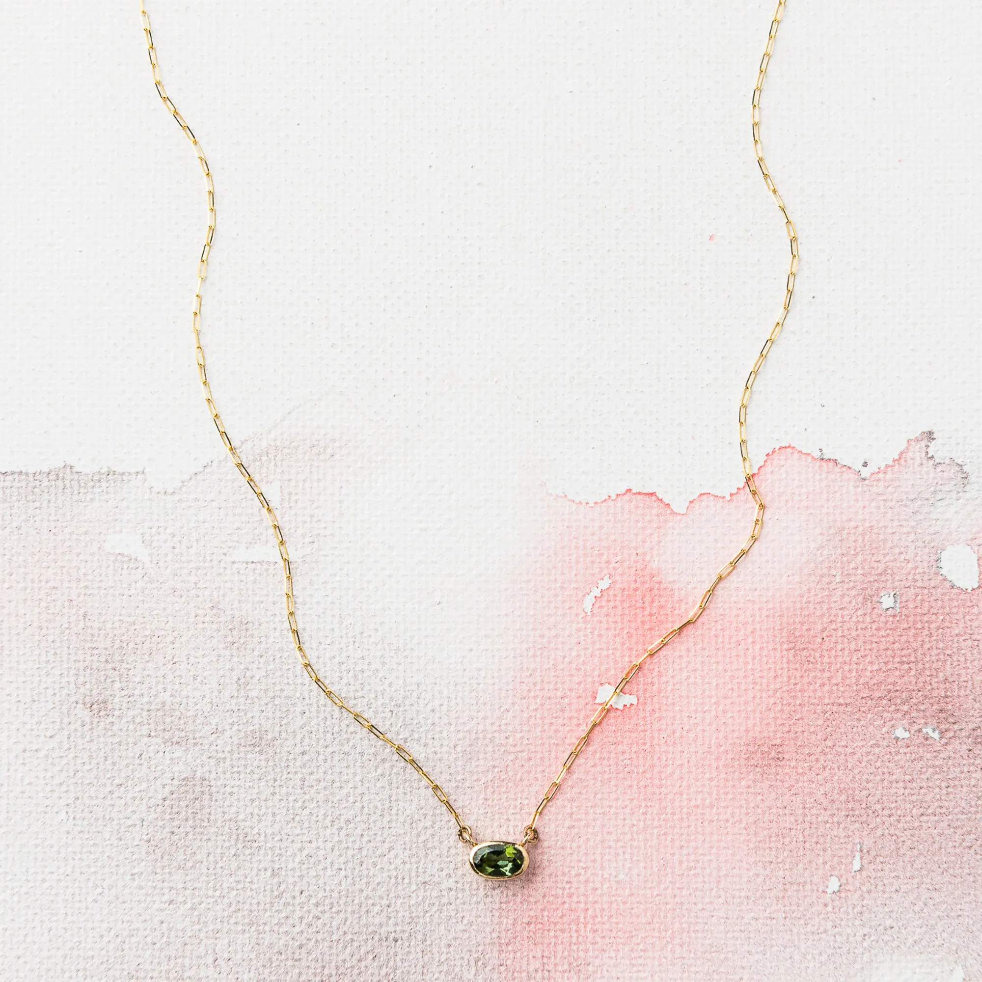 Green Tourmaline East-West Oval Necklace in 14k Gold
