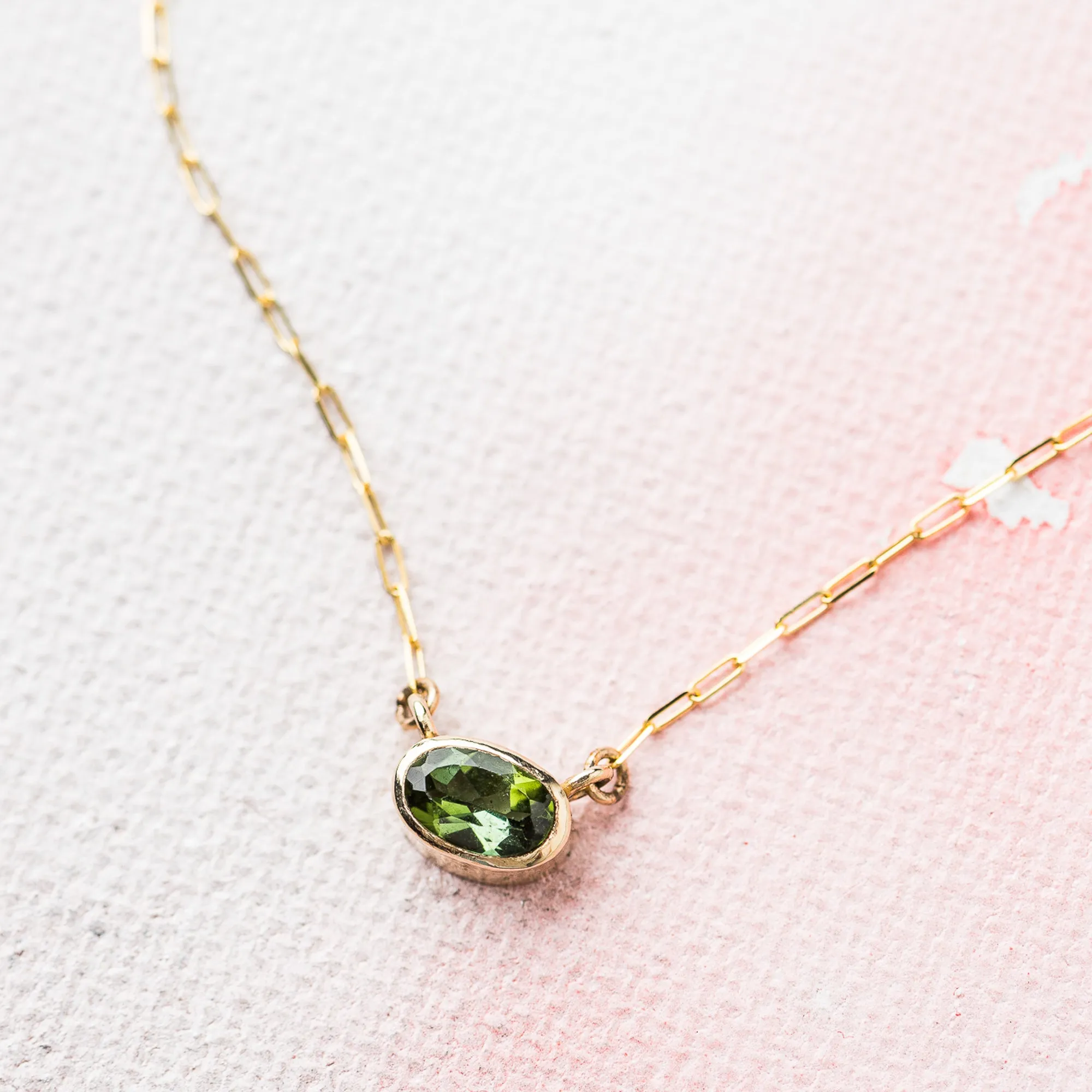 Green Tourmaline East-West Oval Necklace in 14k Gold
