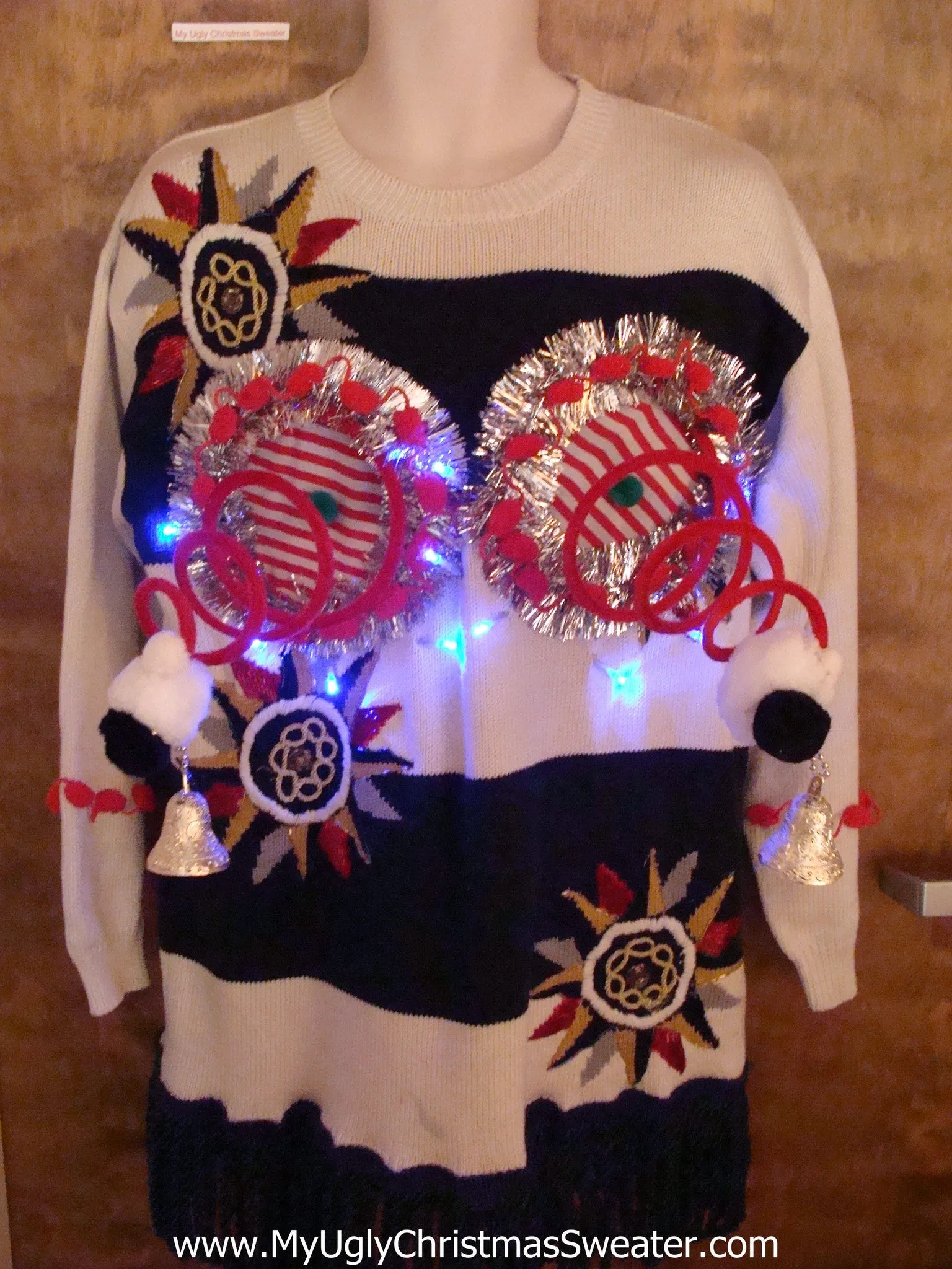 Horrible 80s Tacky Christmas Jumper Naughty Sweater with Lights