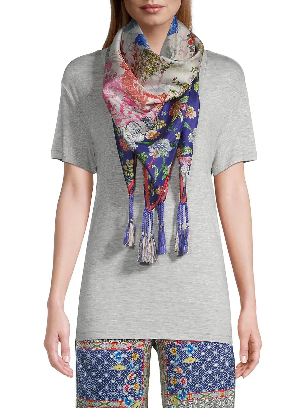 Johnny Was Womens Silk Floral Shellinay Scarf New