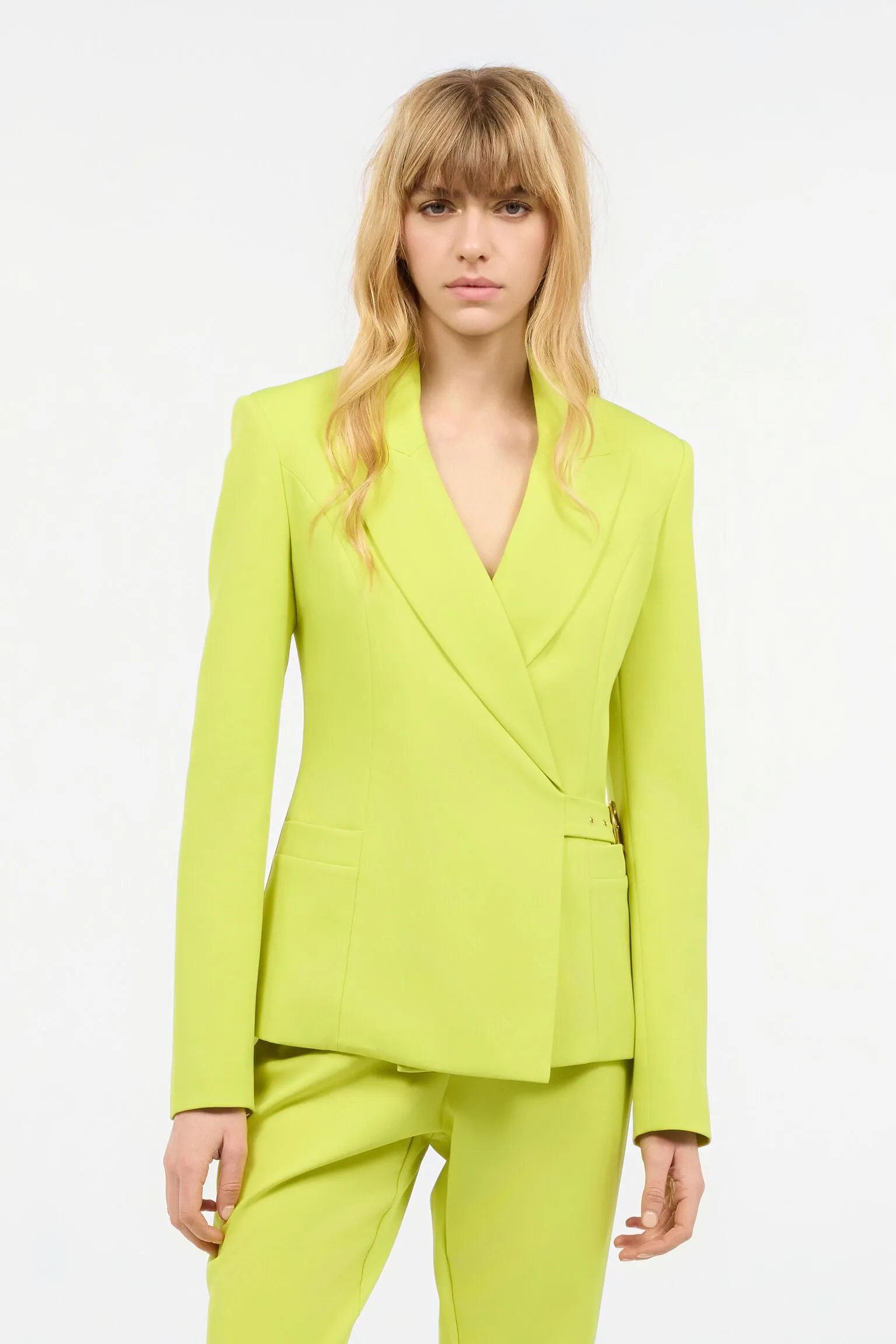 Lime green tailored jacket with side belt
