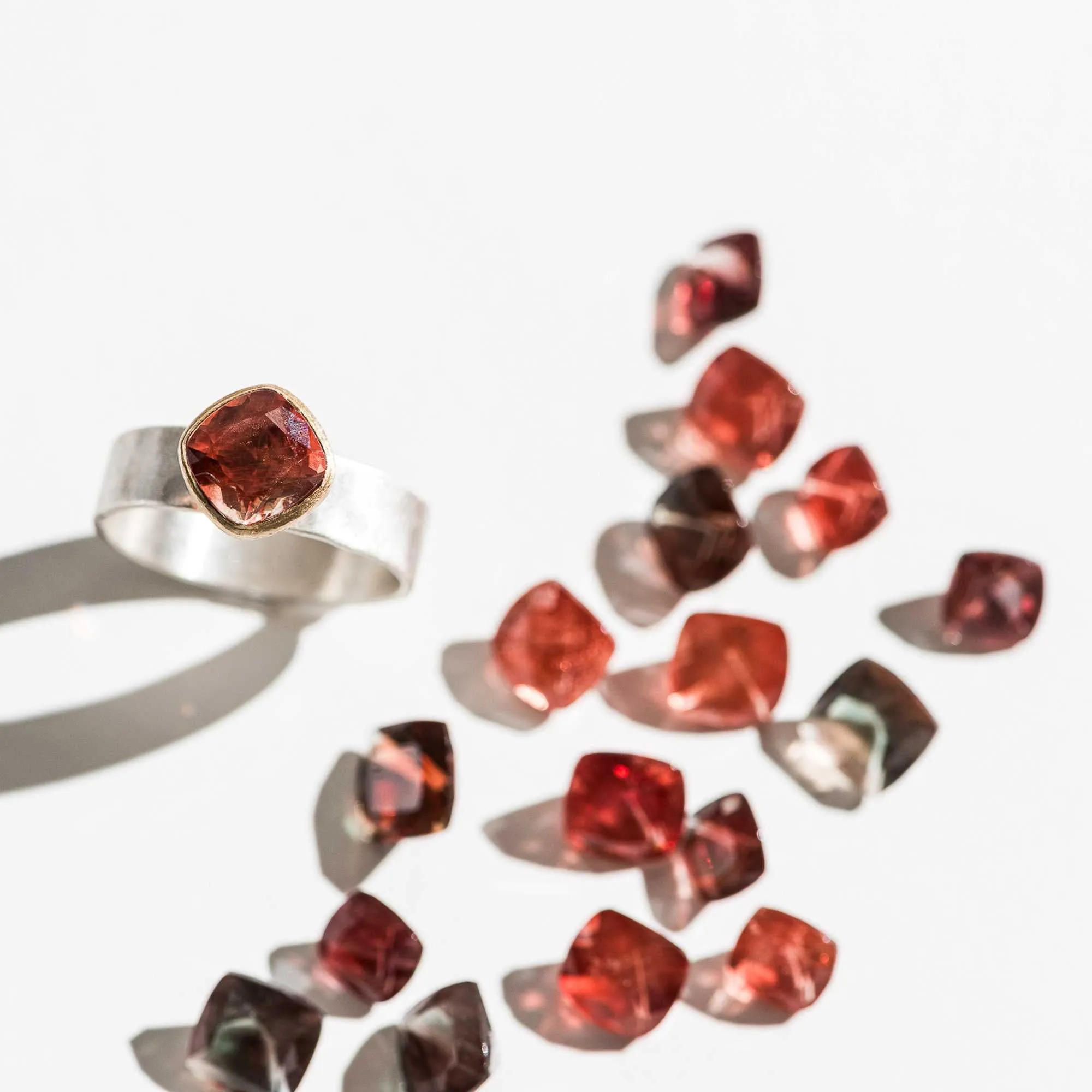Oregon Sunstone Cushion-Cut Mixed Metal Ring