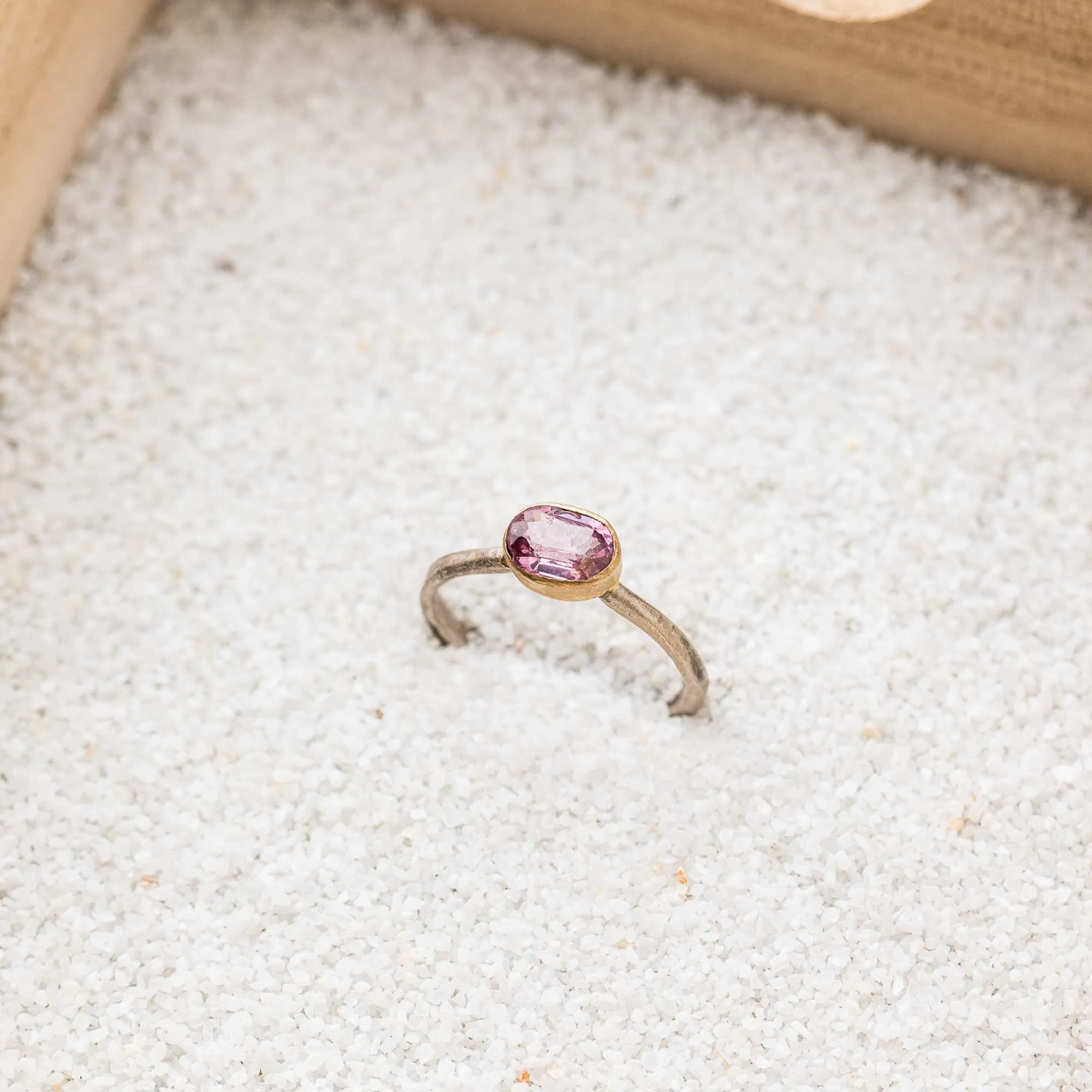 Pink Spinel East-West Mixed Metal Ring