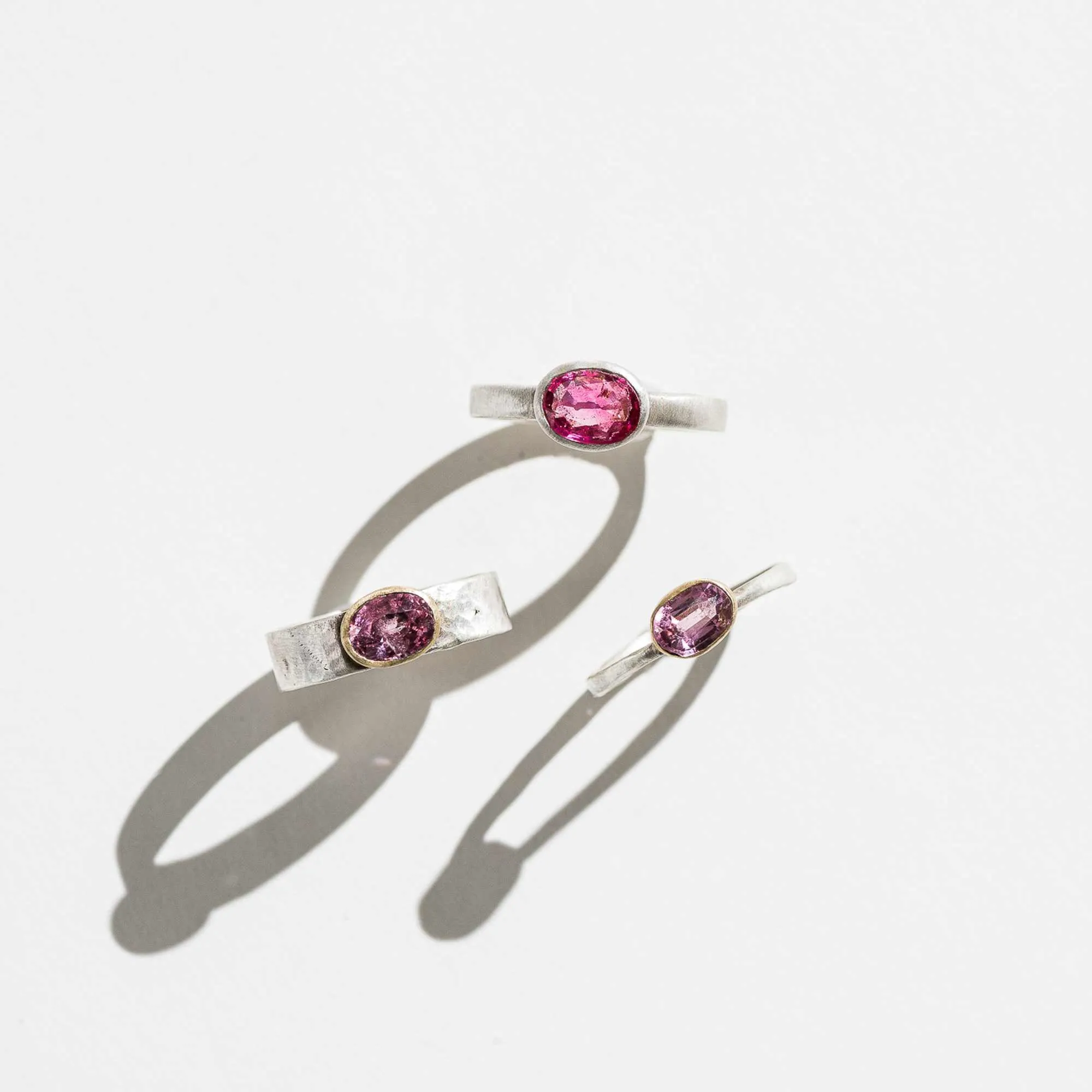 Pink Spinel East-West Mixed Metal Ring
