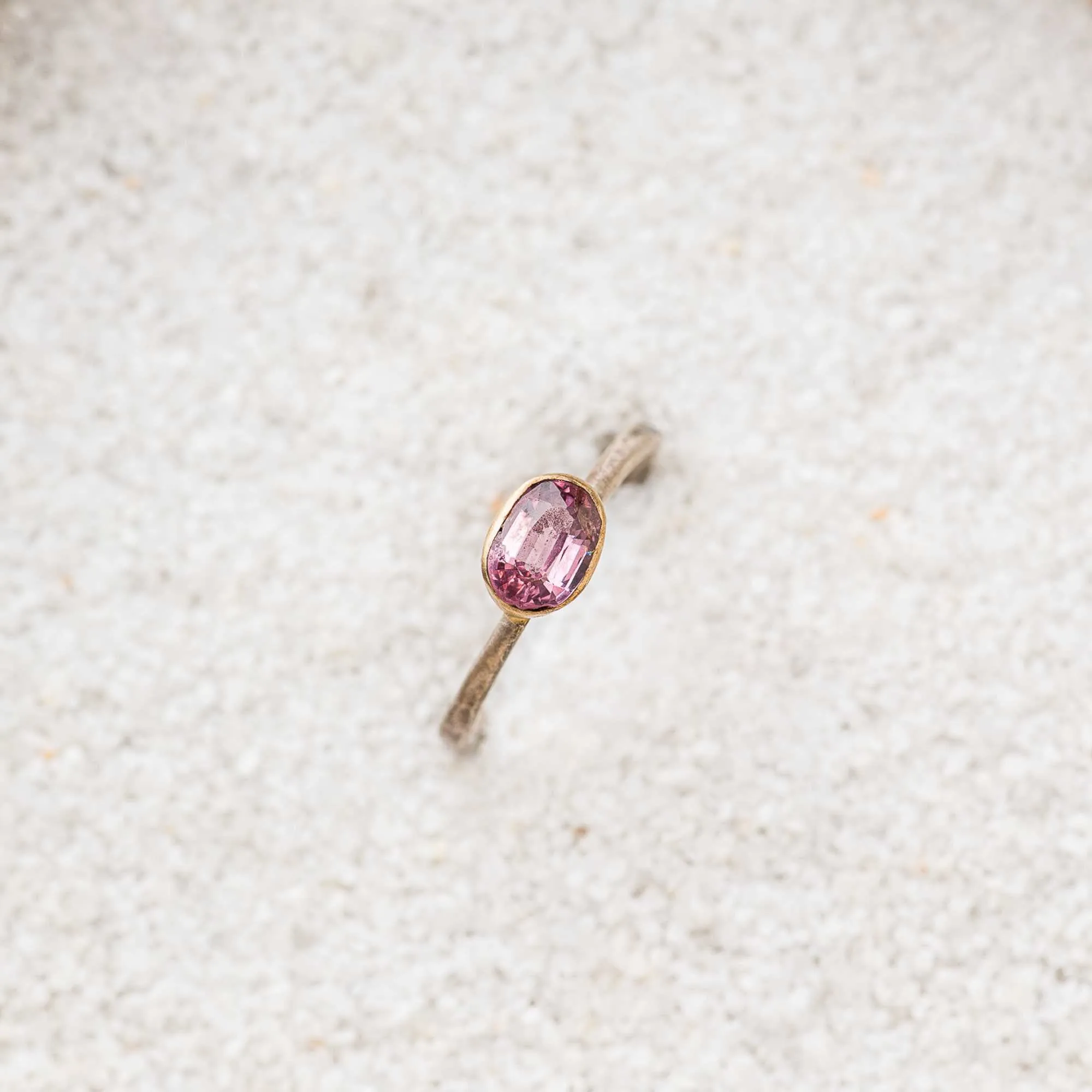 Pink Spinel East-West Mixed Metal Ring