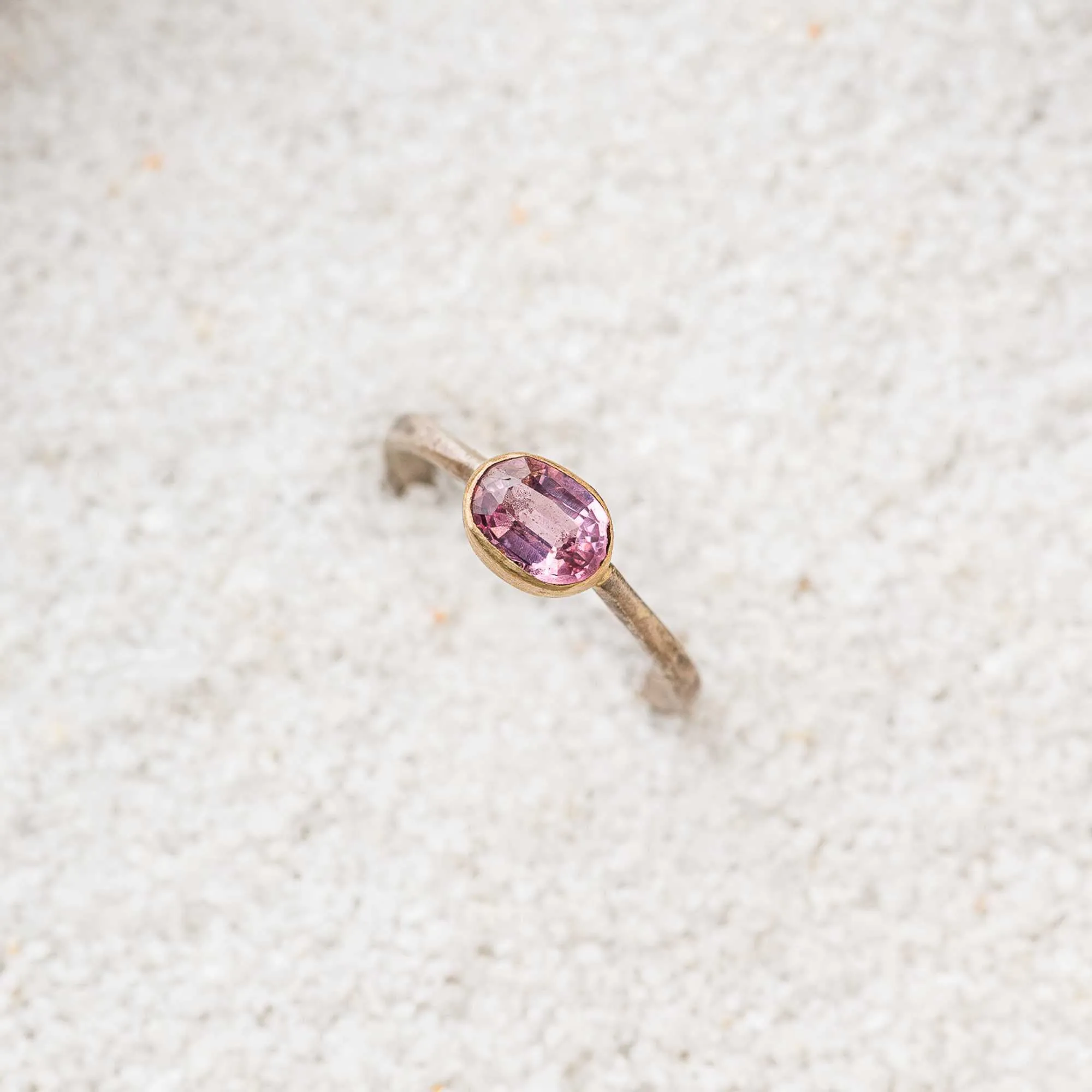 Pink Spinel East-West Mixed Metal Ring