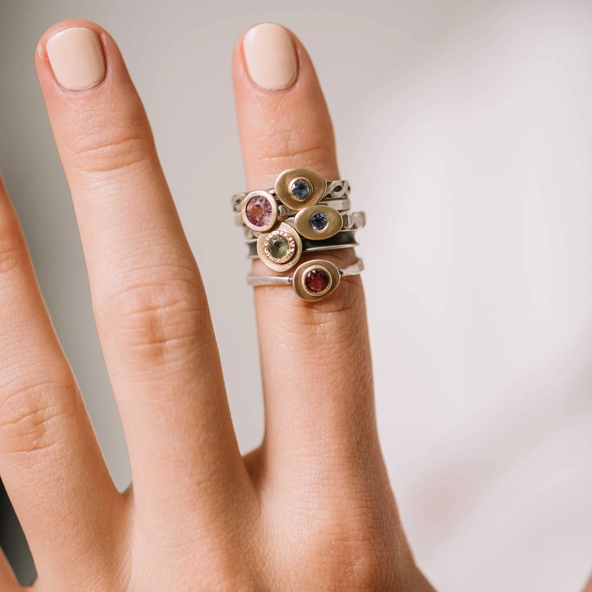 Pink Spinel Freeform Mixed Metal Ring