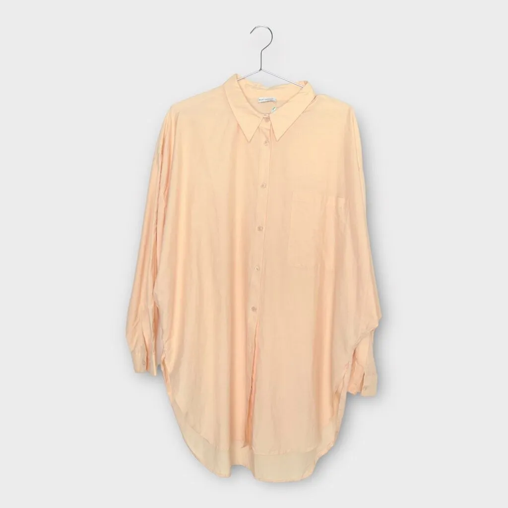 Silk Laundry Coral Pink Cotton Silk Blend Batwing Shirt