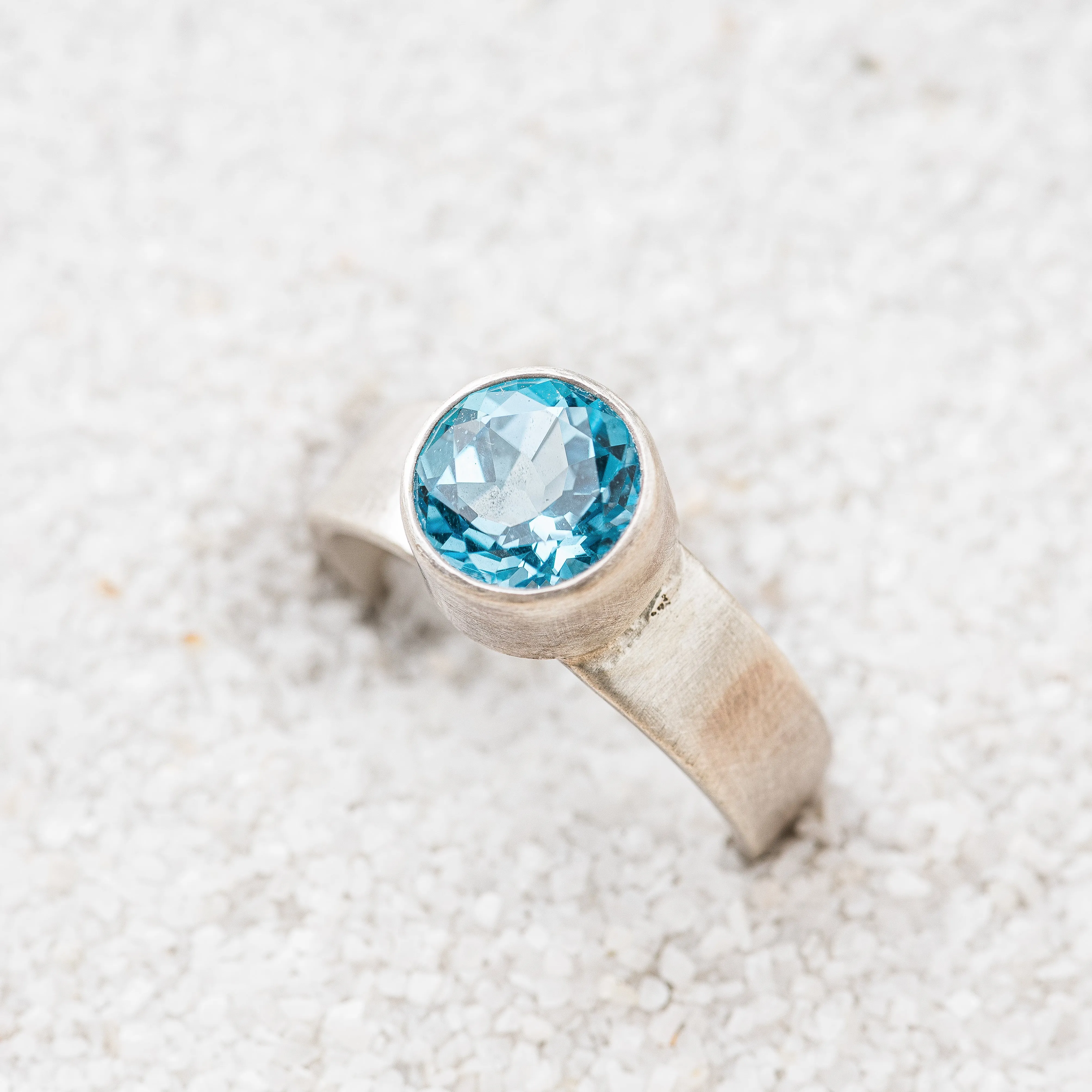 Swiss Blue Topaz Round Ring on Tapered Band