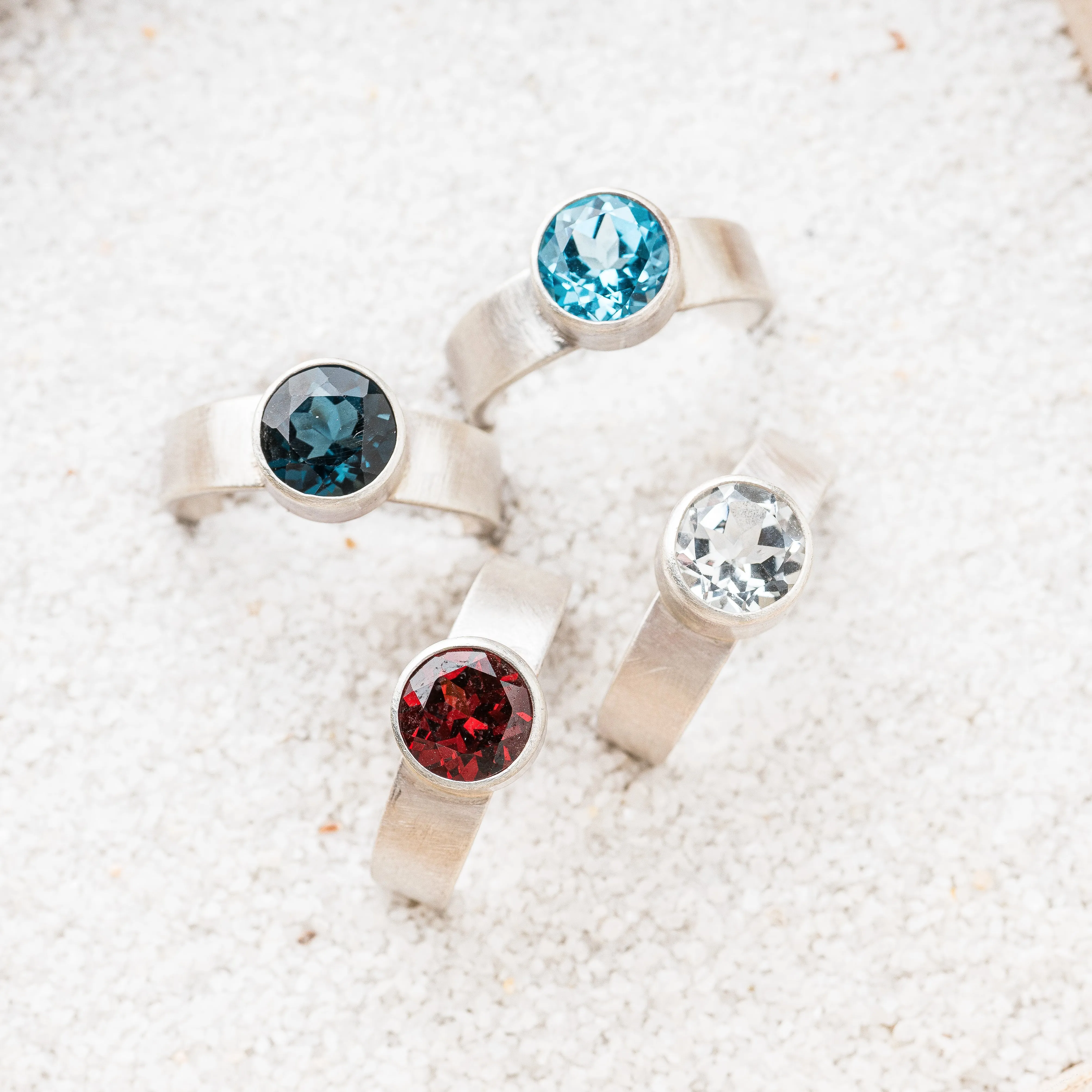 Swiss Blue Topaz Round Ring on Tapered Band