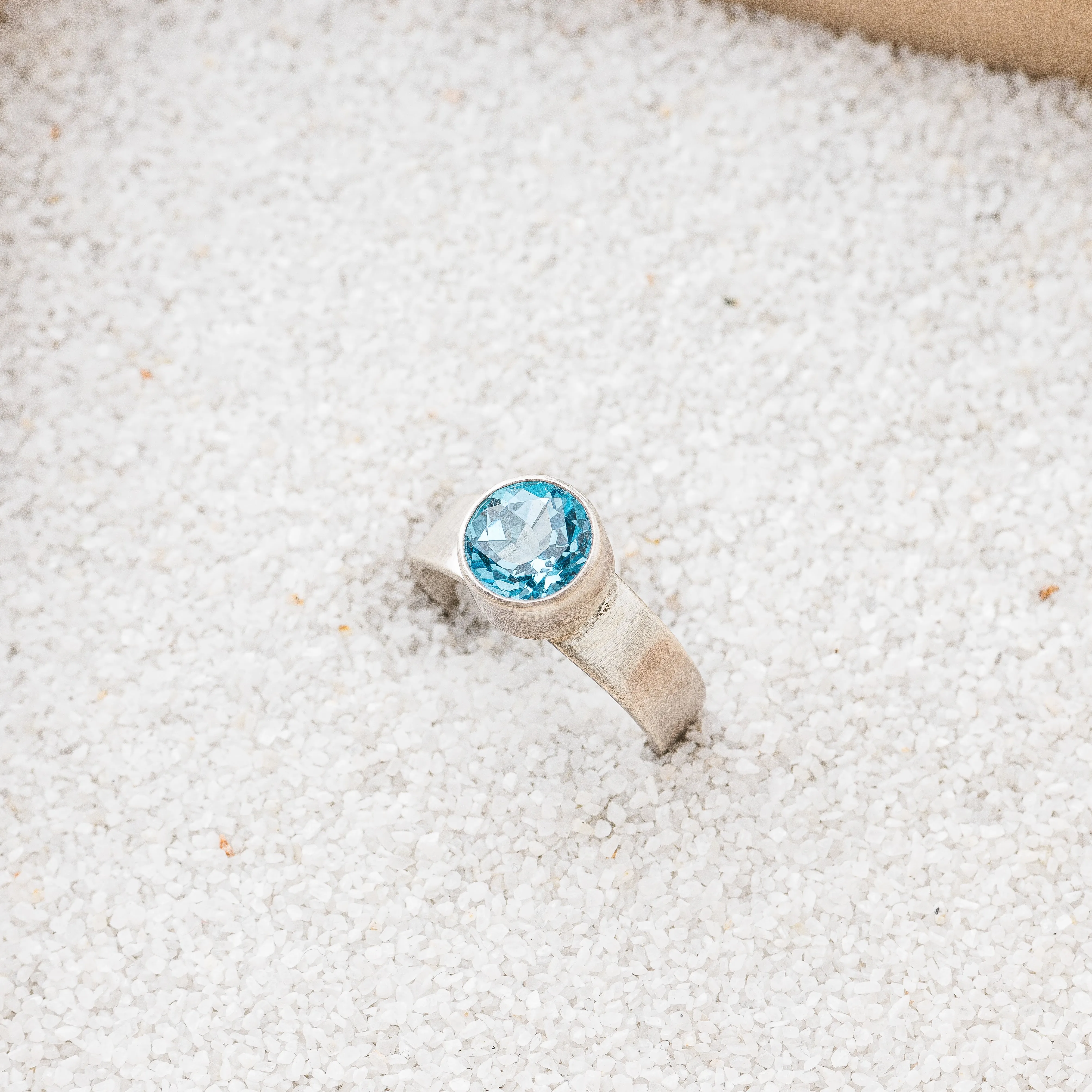 Swiss Blue Topaz Round Ring on Tapered Band