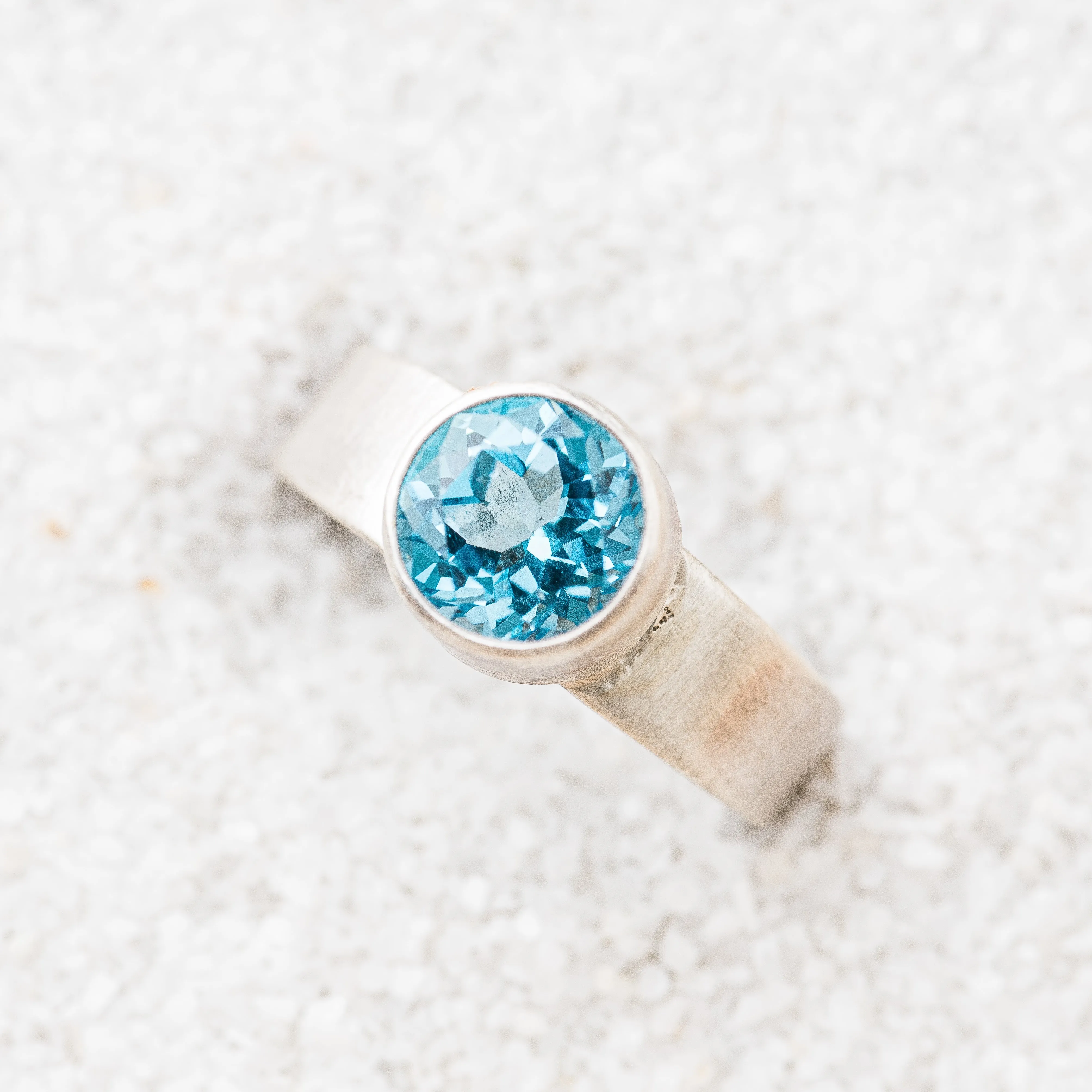 Swiss Blue Topaz Round Ring on Tapered Band