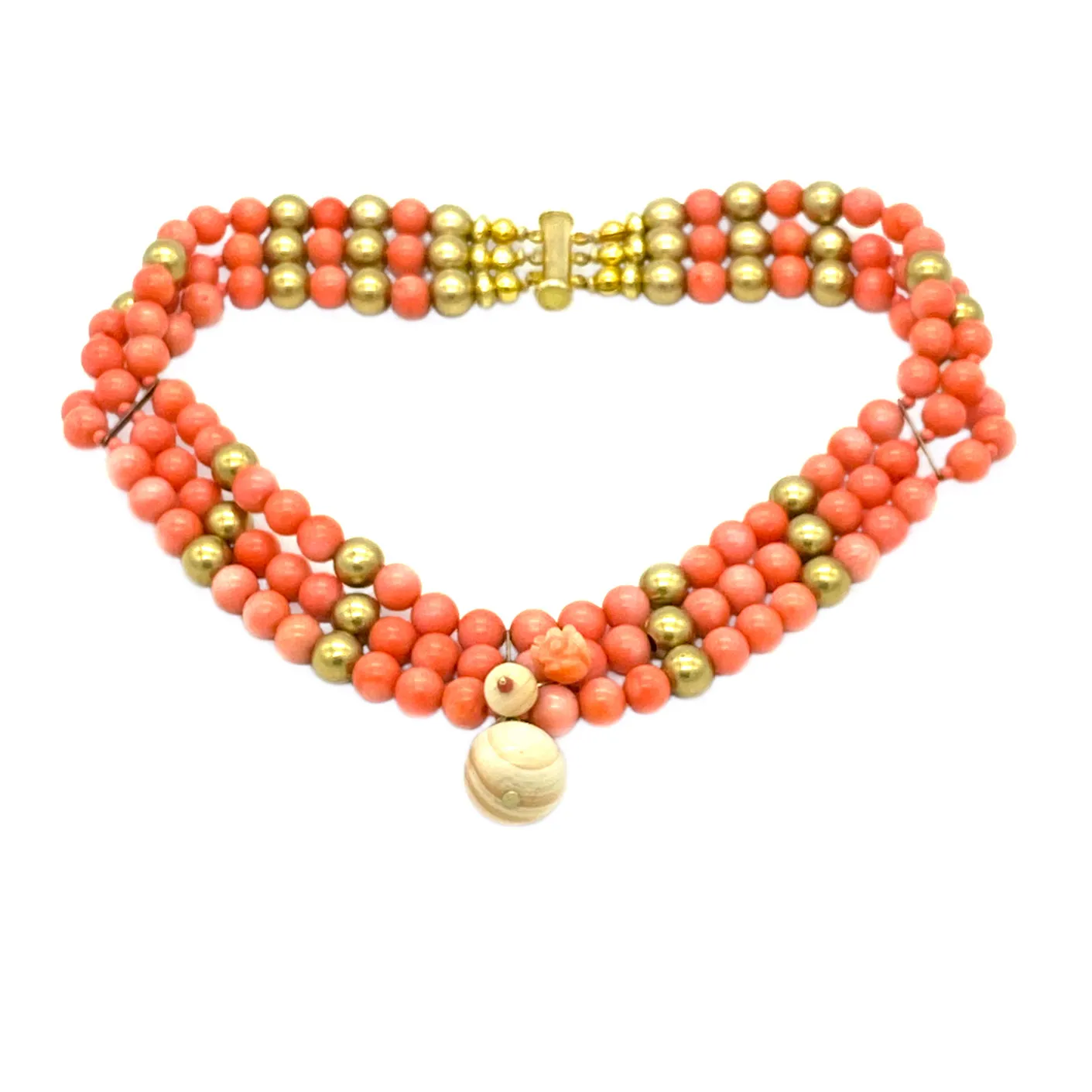 Three Rows Coral Choker