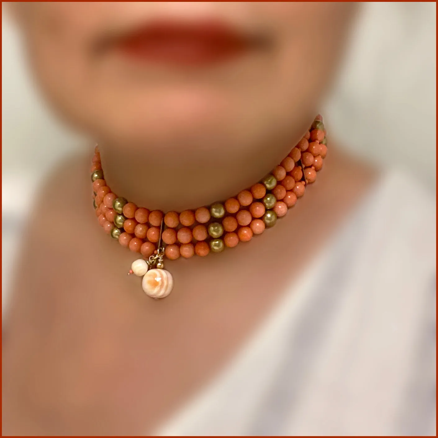 Three Rows Coral Choker