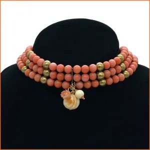 Three Rows Coral Choker