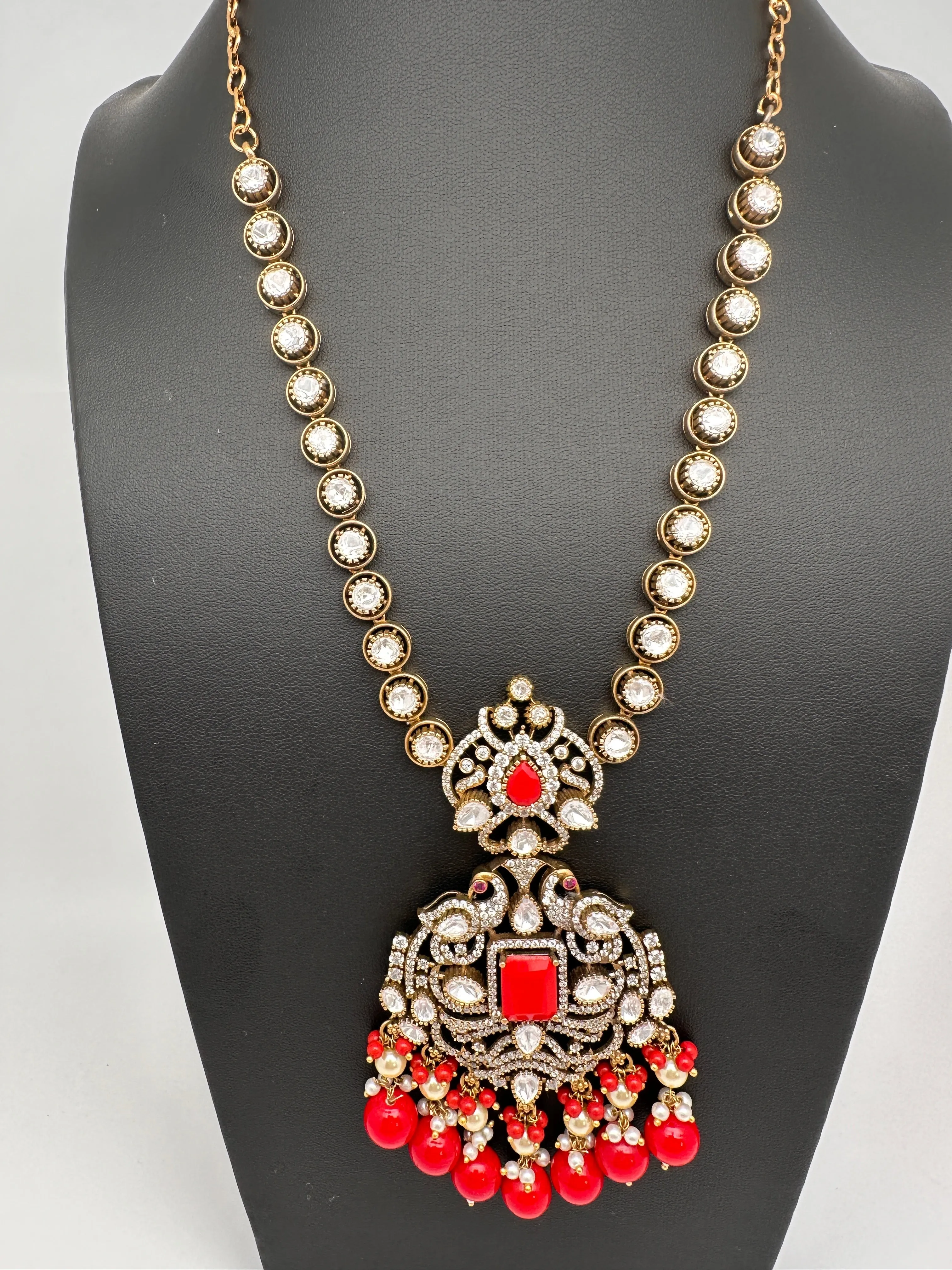 Victorian Moissanite Polki Coral Necklace