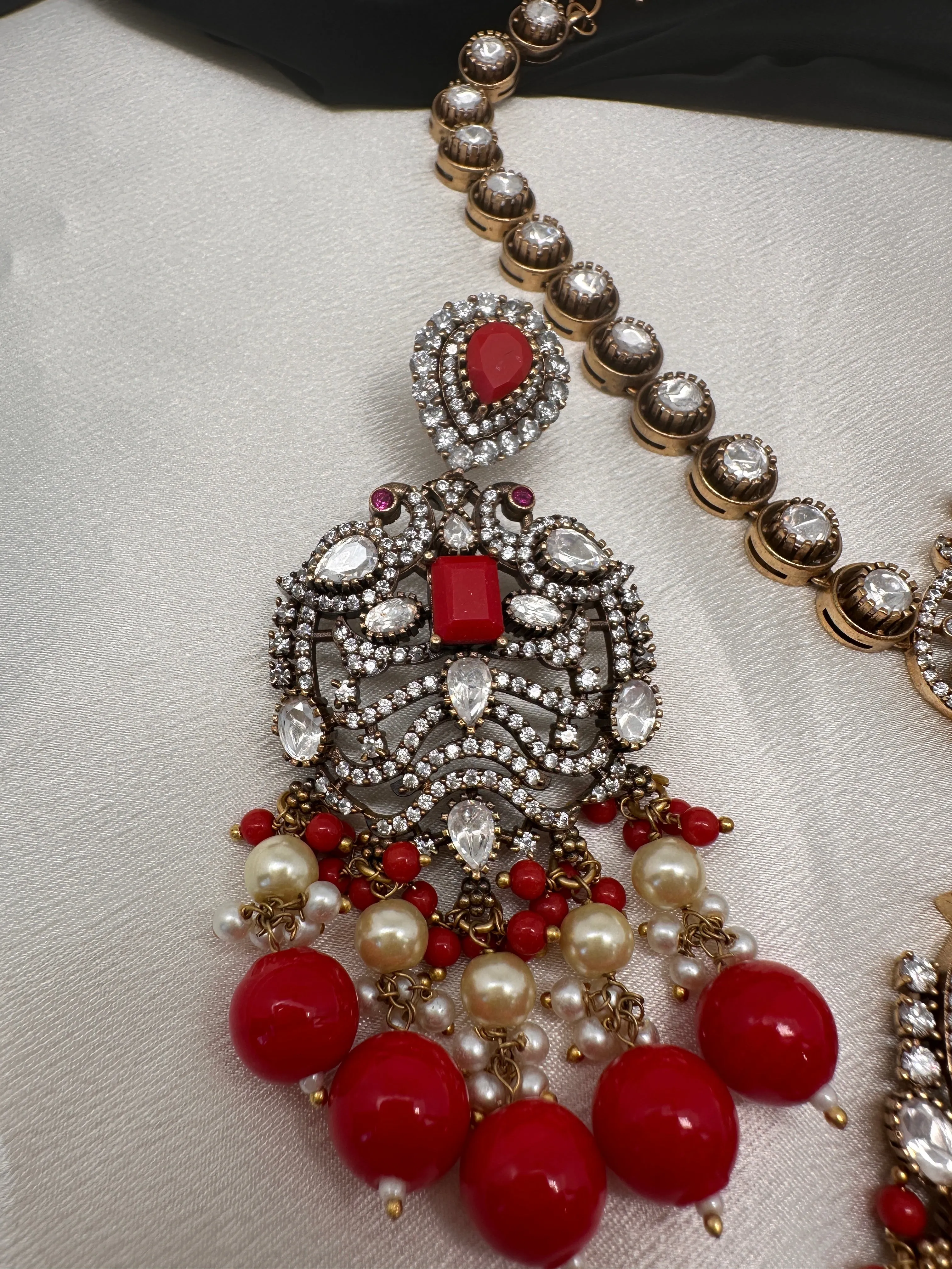 Victorian Moissanite Polki Coral Necklace