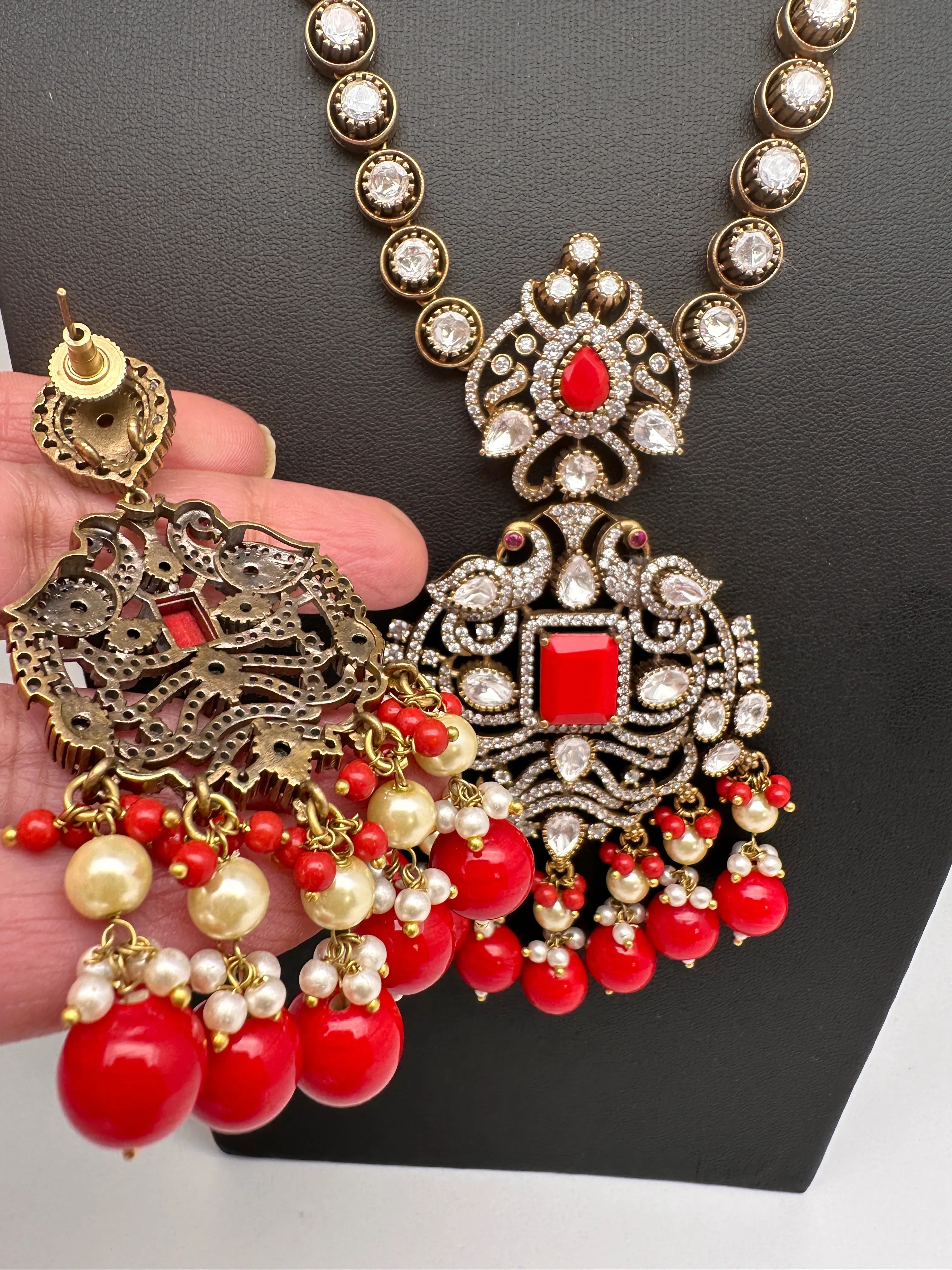 Victorian Moissanite Polki Coral Necklace