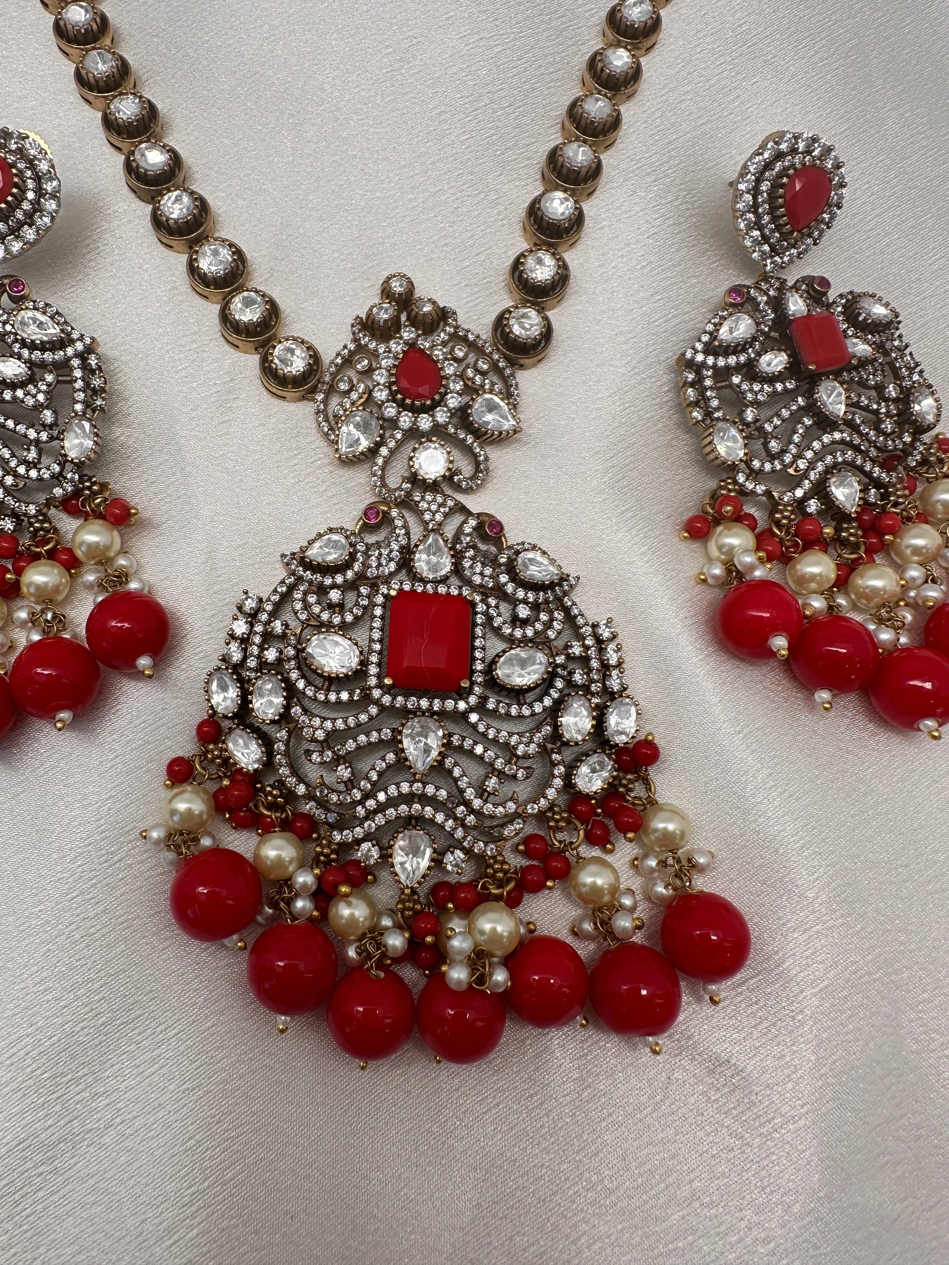 Victorian Moissanite Polki Coral Necklace