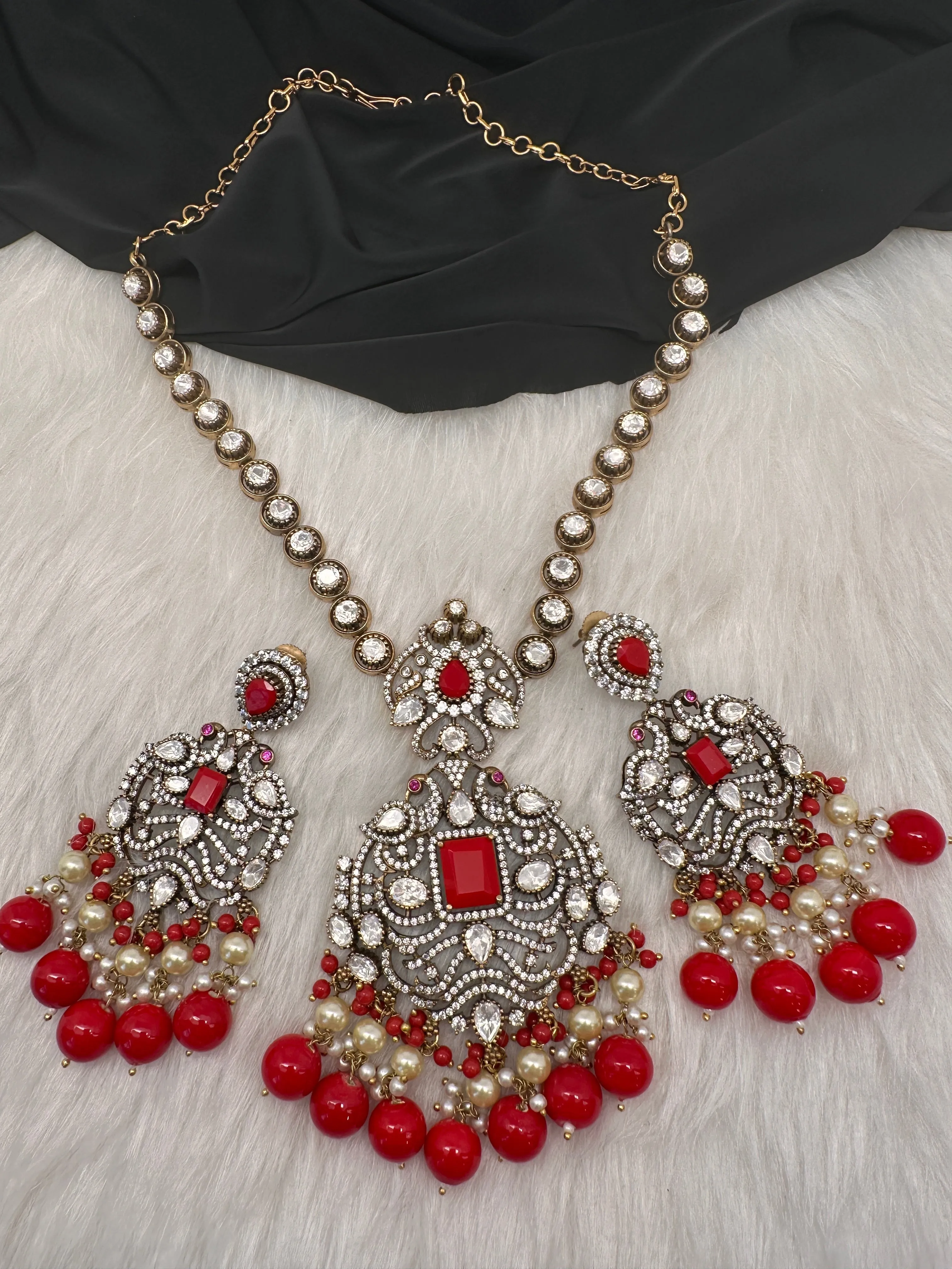Victorian Moissanite Polki Coral Necklace